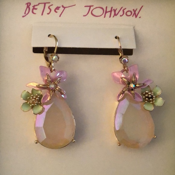 Betsey Johnson Gold Tone Tropical Flower, Starfish Blush Crystal Drop Earrings - Picture 3 of 15